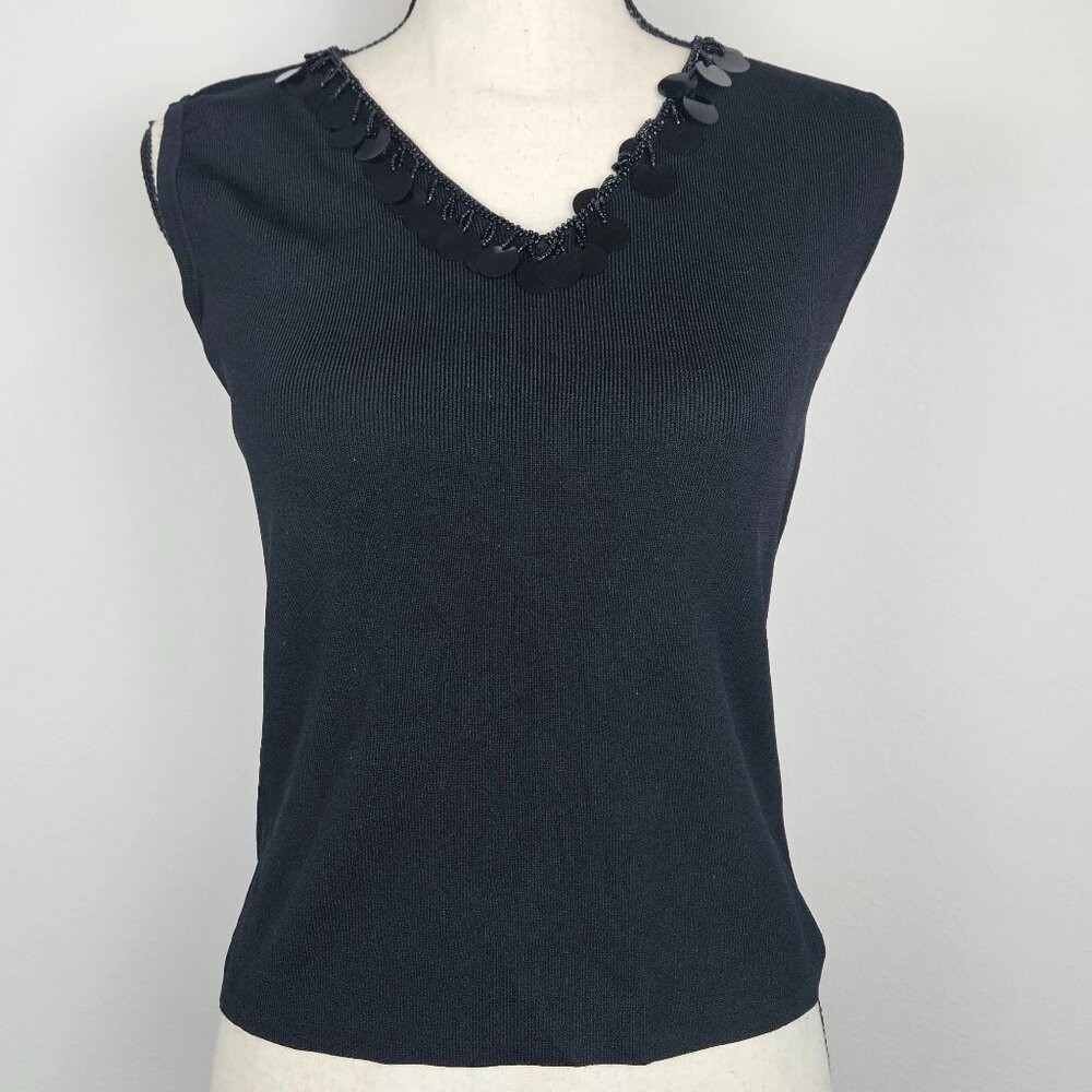 Y2k Black Sleeveless sequin and beaded v-neck top
